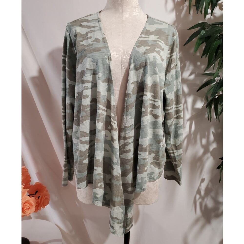 Belle Kim Gravel Lot of 2 Open Waterfall Cardigans Size XL Camo Animal Leopard - Picture 2 of 13